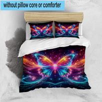 Neon Butterfly Dreamscape 3pcs Bedding,Including 1pc Duvet Cover And 2pcs Pillowcases Perfect for Christmas,Ideal for Bedroom, Dormitory 135cm*200cm