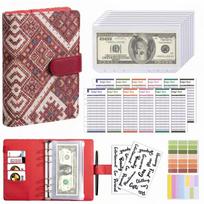 A6 PU Leather Binder Economy 6-ring Notebook, Stylish Design, Personal Notebook Binder Cover, Can Be Used For Cash Budget Storag vyno raudonos spalvos