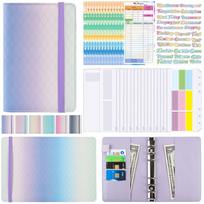PU Leather A6 Gradient Budget Binder with Cash Zipper Envelope Planner Notebook 6 Ring (as the picture,A6&Printed)