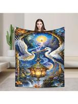 Vibrant Crane Pattern Flannel Throw Blanket - Soft, Warm & Lightweight | Machine Washable | Versatile for All Seasons | Perfect Size: 75*100cm, Weight: 230 GSM