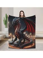 Vibrant city dragon flannel blanket -ideal choice for soft and warm camping-unique gift,comfortable 100% polyester fiber blanket Size: 75*100cm, Weight: 230 GSM