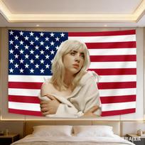 1pc Billie Eilish US Flag Wall Tapestry for Bedroom Living Room, Polyester 2D Print, Cool Music Decor & Unique Fan Gift 100X70CM