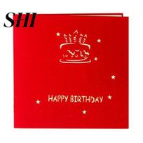 Birthday Wishes Card Greeting English Letters with 3D Creative Gift Cake Cute Design Portable Clear Surprise Unique raudona