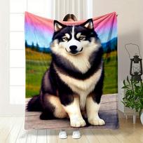 Adorable Husky Print Blanket Bedroom Blanket for Livingroom Couch Lunch Break Soft Throw for Friend's Festival Gift 75X95CM