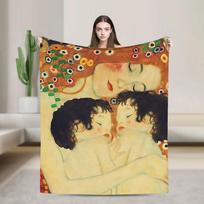 Klimt Three Ages of Woman Mother and Child Flannel Throw Blanket for Travel Outdoor Soft Warm Bedspread Quality Design 100cmx150cm