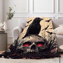 Gotikinis flanelės pledas Baisus raudonakis akies kaukolės varnos metamas pledas Skalbiamas jaukus pledas vyrams moterims berniukams mergaitėms Sofos lovos naudojimui 75X95CM