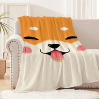 Cute Puppy Corgi Cartoon Dog Funny Face Flannel Warm Comfort Soft Plush Blanket for Sofa Living Room Office Bedroom Travel Gift 75X95CM