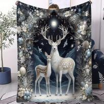 Elegantiškas žiemos elnio ir elniuko pledas - Žavus ir raminantis užtiesalas svetainei, lovai, gamtos mylėtojams. Idealiai tinka dekoravimui ir dovanoms 75X95CM