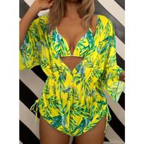Women Sexy European Style Mesh Printed Three Piece Split Bikini Swimsuit XS geltona