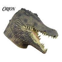 Breathable Mouth Nose Mask Realistic Crocodile Latex Full Head for Adults, Scary Animal Costume Authentic Headgear with Vents, Halloween Cosplay Stage Crocodile