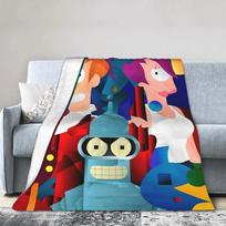 Bender Robot Fry Leela Cartoon Knitted Blanket Planet Express Flannel Throw for Bed Soft Warm Bedspread Portable 75X95CM