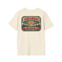 Arkansas Retro Travel Badge T-Shirt | Vintage Mid-Century Natural State Tee | AR Diamond Souvenir Road Trip Gift S