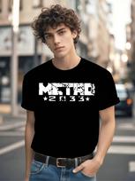 Metro Exodus Gas Mask Graphic - METRO 2033 Video Game Tee - Black with White Distressed Typography T-shirt S įvairiaspalvis