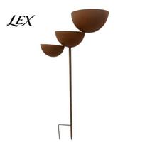 Iron Bird Feeder Stake 3 Tiered Cascading Rain Catcher Bath, Metal Garden Water Weather-resistant Bowl Feeder, Outdoor Pollinator Watering Station for