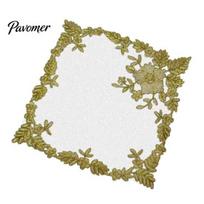 Elegant Kitchen Table Accessories Square Lace Placemat for Dining Table, Embroidered Mesh Heat Resistant Tabletop Protection Pads Mat, Retro auksinė