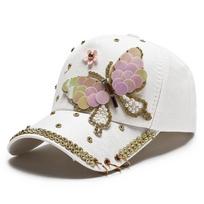 Versatile Women's Sun Hat Sequined Butterfly Peaked Cap Trendy Shiny Baseball Cap  Summer Spring balta