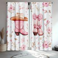 Brown and pink western cowboy hat Print Drapes Room Darkening Window Curtains Home Decor,Rod Pocket Blackout Curtains Bedroom 60×150cm