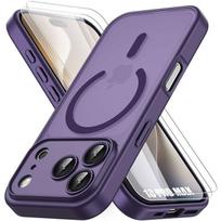 Coque pour iPhone 18 Pro Max, avec Anneau Magnétique et Vitre Caméra - Violet Foncé - 2 Verres Trempés violetinė