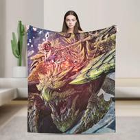 Monster Hunter Wilds Zoh Shia Knitted Blanket Game Fleece Throw Blankets Bedding Couch Decoration Soft Warm Bedspread Portable Size: 75*100cm, Weight: 230 GSM