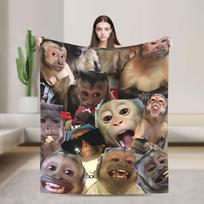 Monkey Face Collage Flannel Blanket Spring Warm Throw Blanket for Kids Adult Bedroom Fashion Bedspread Sofa Bed Cover Size: 75*100cm, Weight: 230 GSM