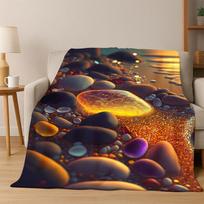 Colorful Pebble rainbow Cobblestone Stone Flannel Blanket Soft Warm Blanket Throw Blanket for Bedroom Living Room Bed Picnic Size: 75*100cm, Weight: 230 GSM