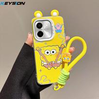 KEYSION Cute Ear Cartoon Case for VIVO Y28 4G with Lanyard Soft Silicone+PC Shockproof Phone Back Cover for VIVO Y28 for VIVO Y28