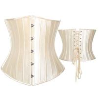 Bustiers & Corsets 24 Steel Boned Waist Trainer Corset Satin Lace Up Underbust Bustier Brocade Corselet Slimming Body Shaper 3XL smėlis