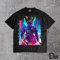Cyberpunk Neon Samurai Japanese Art T-Shirt | Retro Futuristic Warrior Graphic Tee, Anime Gift 3XL