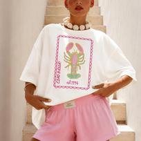 Ciao Bella Lobster T-Shirt, Comfort Colors Ivory Tee, Coastal Summer Graphic Shirt L white