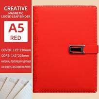 SYC Factory Direct A5 Unbound Notebook PU Leather Cover with Buckle Notepad Business Office Gift (Red,192 Pages) raudona