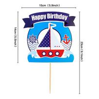 Nautical Cake Topper Flags Skeleton Pirate Ship The Skull and Bones Rainbow Cupcake Toppers Birthday Decoration Party Baking DIY 1 pc or set