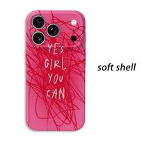 Empowering Slogan Graffiti Yes Girl You Can Pink Red Art Film Aesthetic Protective Shockproof Bumper Case Cover For iPhone 14 15 16 Pro Max Plus IPHONE17PROMAX