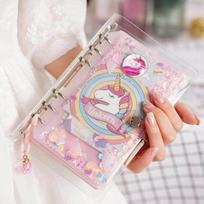 Cute Sequins Transparent Pvc Unicorn Diy Loose-leaf Binder Spiral Notebooks Traveler Journal Set Stationery Supplies A5a6 A5 set