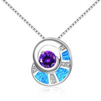 Blue Opal Inlay Vortex Pendant Necklace with Sweater Chain 20inches&Fashion mėlyna