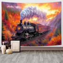 Tapestry with a Steam Locomotive, Old Steam Locomotive, Autumn Landscape 100X70CM