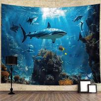 Tapestry Backdrop for Wall Art Featuring Shark In Aquarium 100X70CM