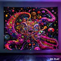 Psychedelic Neon Skull Tapestry Trippy Monster Wall Hanging Cyberpunk Gothic Room Decor Aesthetic Bedroom Background 100X70CM