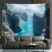 Coastal Fjord Theme Digital Printing Polyester Wall Hanging Tapestry Decorative Living Room Bedrooms Office Background Gift 100X70CM
