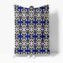 Navy Blue Paisley Mosaic Geometric Pattern Throw Blanket Sofa Bed Decorative Cushion Cover Gift Size: 75*100cm, Weight: 230 GSM