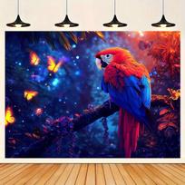 Vibrant Parrot Butterfly Jungle Night Tapestry Fantasy Wildlife Art Exotic Bird Lovers Home Decor Magical Forest Theme 100X70CM