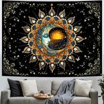 Ameyahud Moon and Sun Tapestry Spiritual Mandala Tapestry Black Flower Plant Tapestries Hippie Boho Tapestries Vintage Aesthetic Wall Hanging Decor 100X70CM