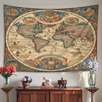 Retro Pirate Treasure Map Tapestry Polyester Fiber Ancient Navigation Skull Wall Hanging Home Decoration 100X70CM