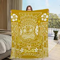 T-tiki Face Aesthetic Hawaii Mask Home Flannel Warm Comfort Soft Plush Blanket For Sofa Living Room Office Bedroom Travel Gift Size: 75*100cm, Weight: 230 GSM