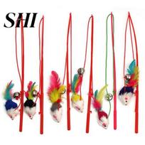 Pet Cat Bell The Dangle Faux Mouse Feather Rod Roped Funny Fun Playing Toys