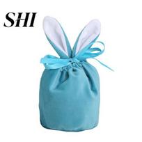 Storage Bag Easter Candy Super Soft Bunny Ears Design Fine Texture Non-Fading Wear Resistant Gift Decorative Cloth Rabbit Pouch Decoration Home mėlyna