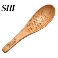 Spoon Japanese Style Short Handle Hand Carved Heat-Resistant Wooden Stirring Small Fish-shaped Rice Kitchen Tools Condiment
