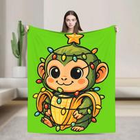 Italian Brainrot Christmas Tree Chimpanzini Bananini Banana Super Warm Blanket Kids Plush Throw Blanket Flannel Bedspread 75X95CM