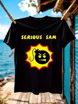 Funny Horror Movie Graphic Tee - Serious Sam Replica with Bold Yellow Text - Black Shirt for Halloween Costumes & Casual Attire T-shirt S įvairiaspalvis