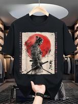 T-Shirt with a Print of Japanese Samurai Warriors In Ukiyo-E Ink Art S įvairiaspalvis