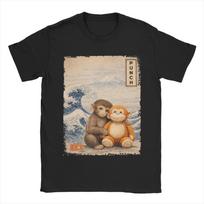 Kawaii Baby Monkey Punch Cute Japanese Macaque  Cotton TShirt For Unisex Summer Aesthetic TShirts Round Neck Hippie Tee Shirt S įvairiaspalvis